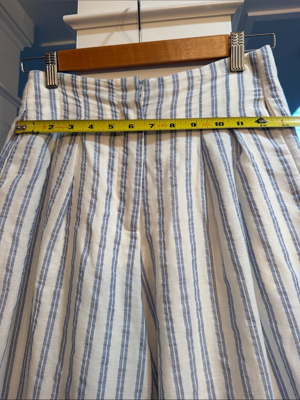 MABLE Blue White Striped 2 Piece Crop Top Wide Leg Pants Set S - Picture 6 of 16